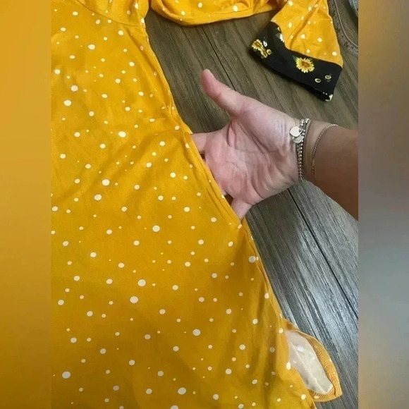 Comfort Code 3/4 Sleeve Open Cardigan Yellow White Dots Sunflower Plus size 1X - Picture 6 of 9